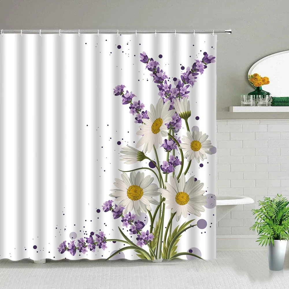 

Шторы для душа белые цветы полиэстер