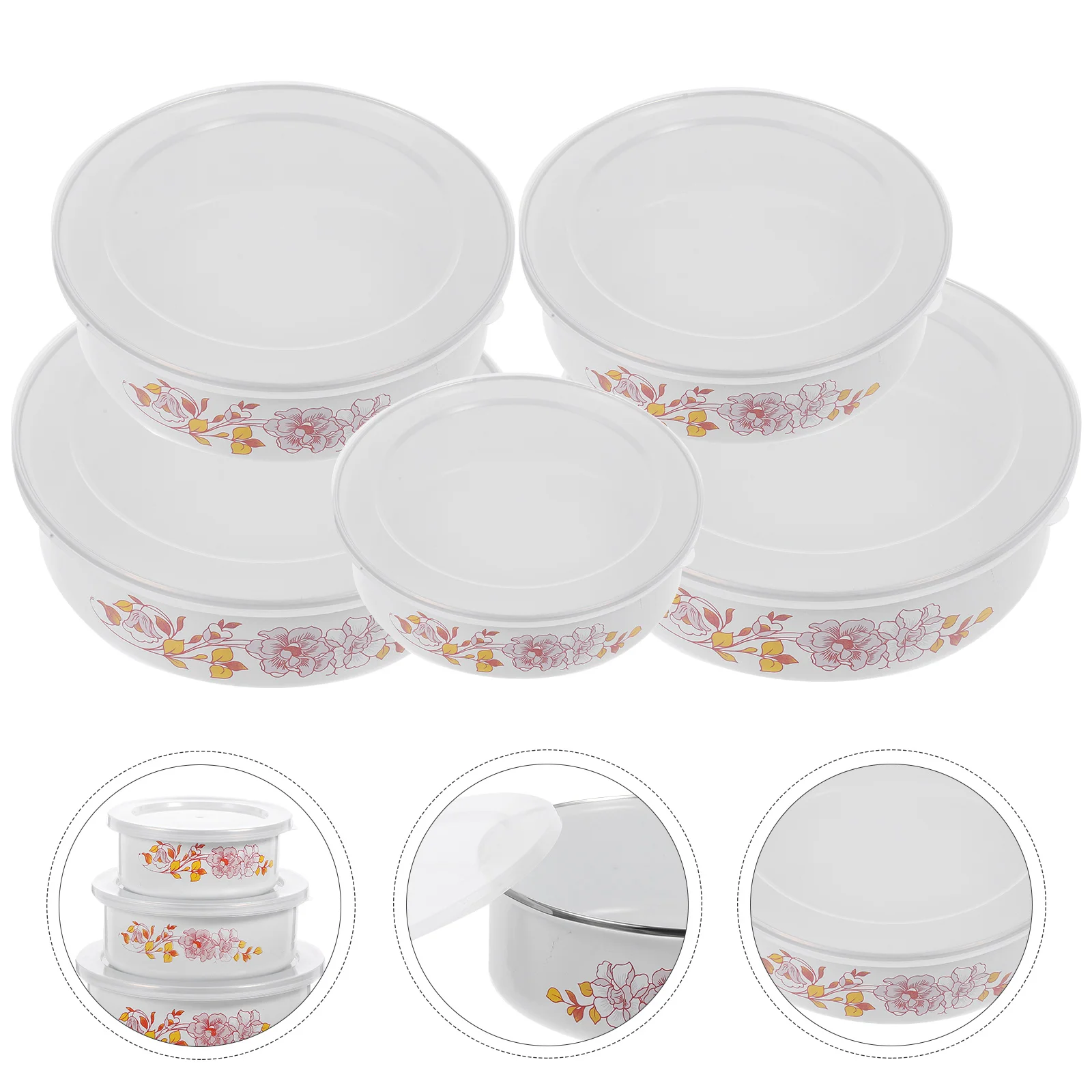 

5 Pcs Fridge Containers Serving Bowls Lids Enamelware Noodle Decorate Decorative Deepen Baby Fruit Instant