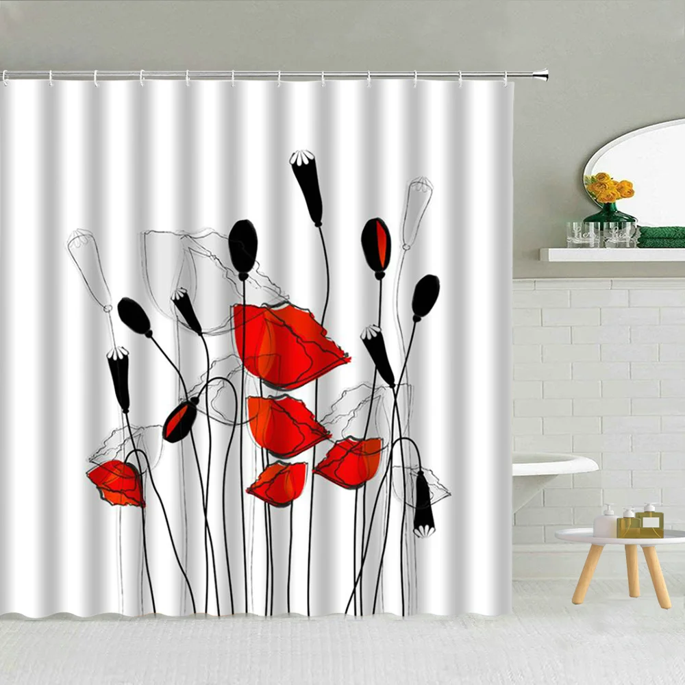 

Bloem Handgeschilderde Patroon Douchegordijn Bloem Kleur Geschilderd Eenvoudige Stof Badkamer Art Deco Cortina Infantil