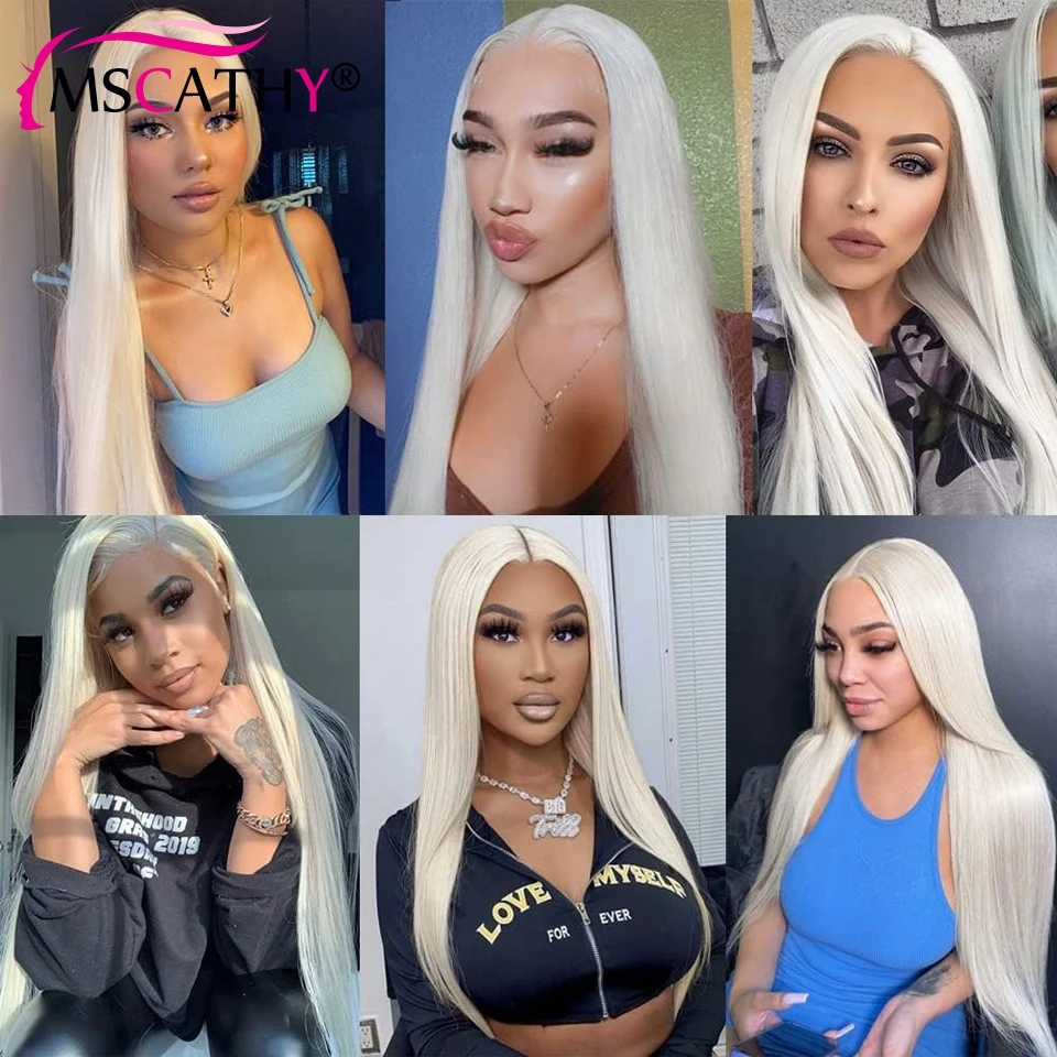 Mscathy парики из белых светлых человеческих волос для женщин 13x4x1 прямых