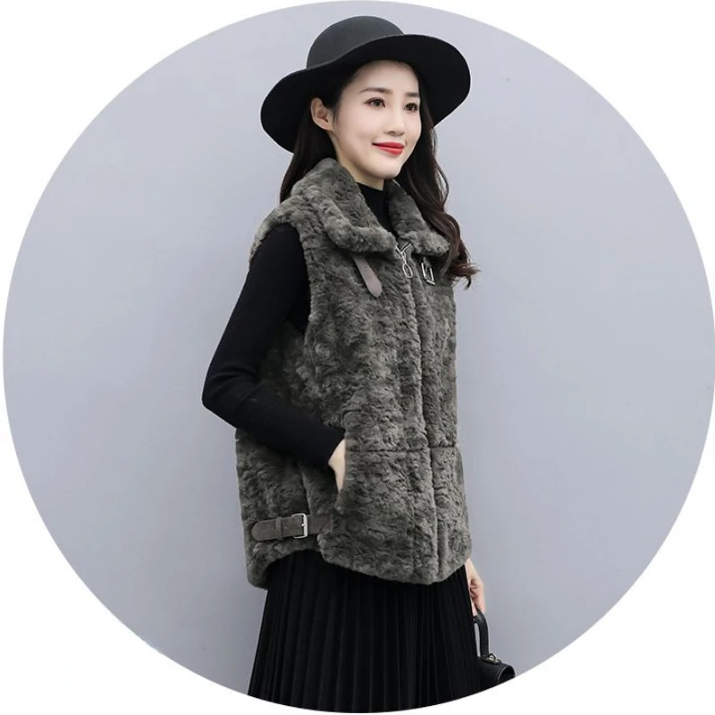 Winter Warm Wool Vests Women Faux Fur Sleeveless Jacket Cardigan Plus Size Zipper Pockets Korean Coats Harajuku Vintage Vest