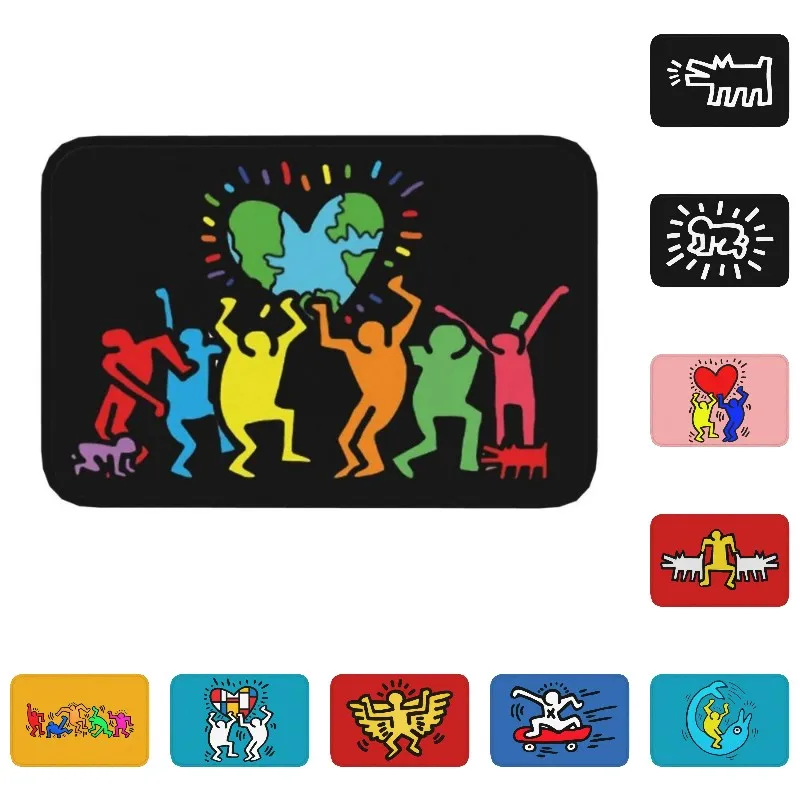 

Haring Geometric Graffiti Front Door Floor Entrance Mats Outdoor Keith Abstract Art Kitchen Bath Doormat Garage Carpet Rug