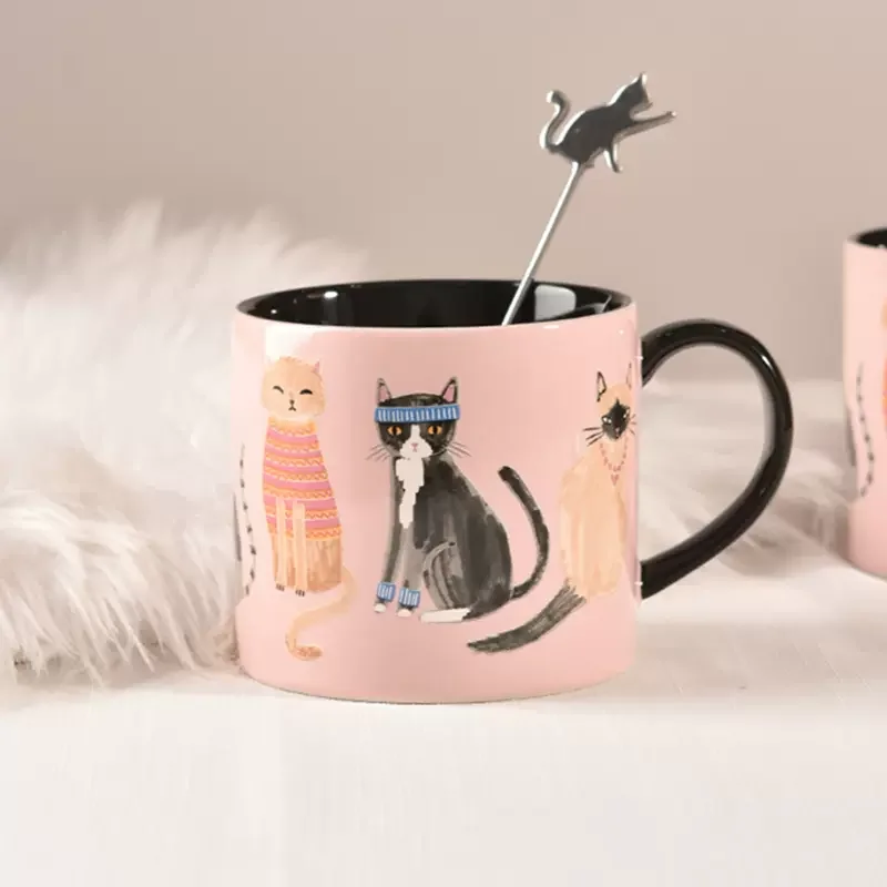 450ml Ceramic Cute Pink Cartoon Cat Oatmeal Breakfast Cup Coffee Mug Water Tea Milk Cup Drinkware Gift