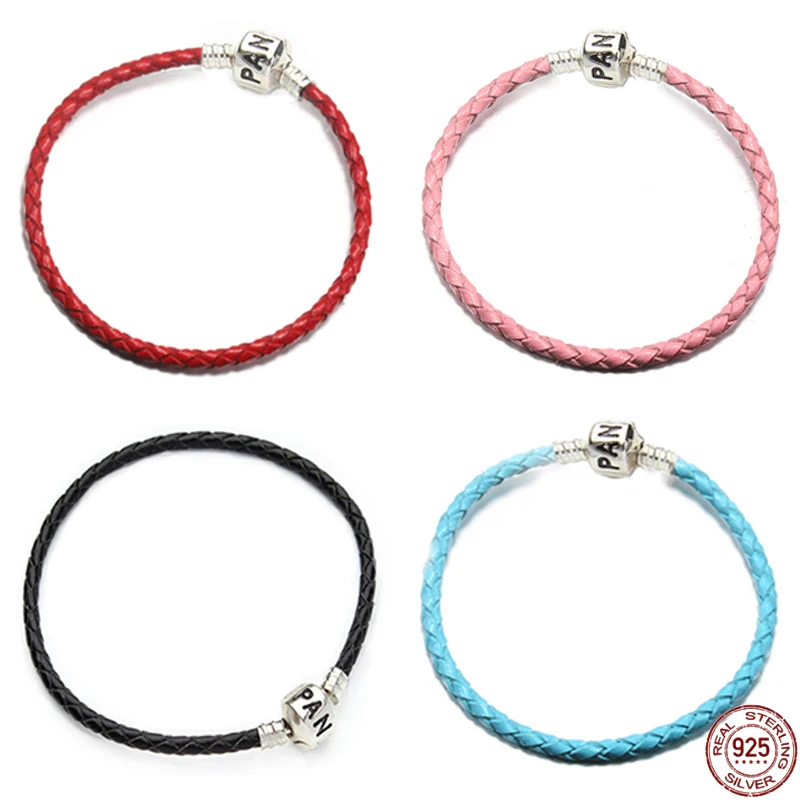 

Hot Sale 925 Sterling Silver Red Leather String Bracelet Fit Original Charm Beaded DIY Jewelry Fashion Women Exquisite Gifts