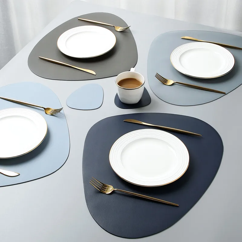 

Placemat Table Mat Tableware Pad PU Leather Waterproof Heat Insulation Non-Slip Placemat Soft Black Brown Washable Bowl Coaster