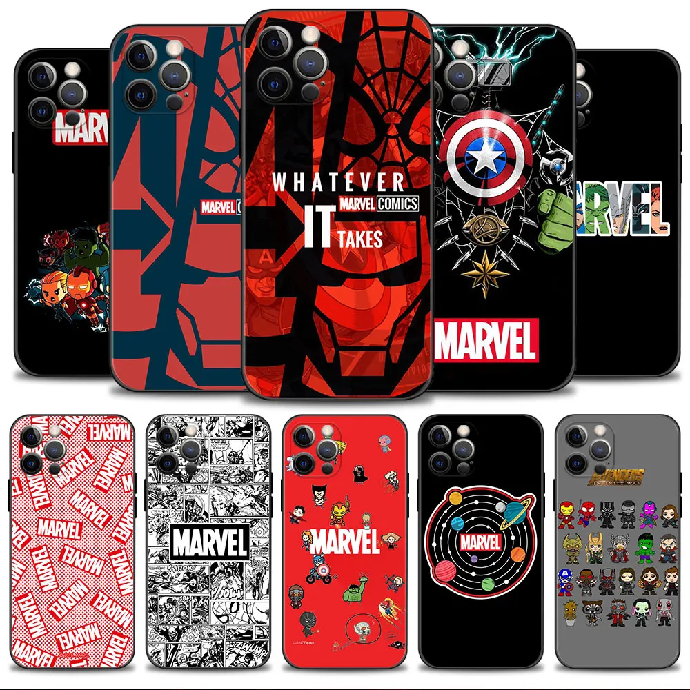 

Phone Case For Apple iPhone 14 13 12 11 Pro Max 13 12 Mini XR X 7 8 6 6S Plus Cover Shell Marvel Iron Man SpiderMan Comic Logo
