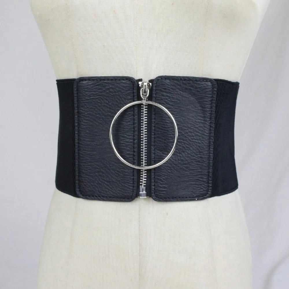 

Women Wide Corset Belt PU Cummerbunds with Metal Ring Elastic Waist Belts Casual Luxury Brand Dress Loose Tight Chest Waist Band