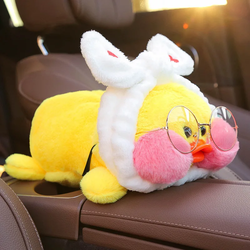 

Net Red Cute Hyaluronic Acid Duck Car Creative Paper Towel Cartoon Cartoon Car Armrest Box 18 Plush Draw Box Birthday Gift
