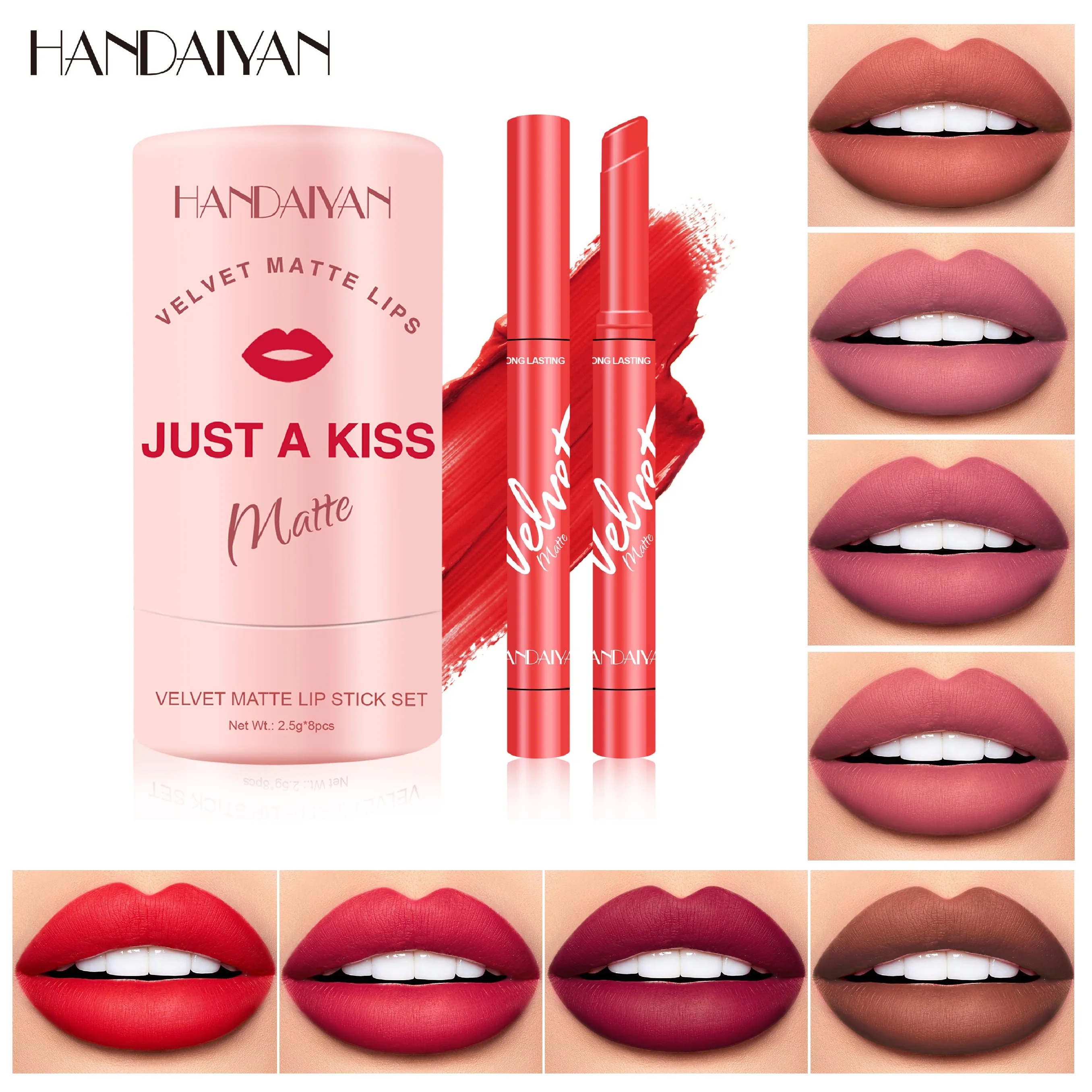 

HANDAIYAN Lipstick Makeup Velvet Matte Waterproof Long Lasting Moisturizing Not Fading Lipstick 8 Color Sexy Lip Stick Cosmetics