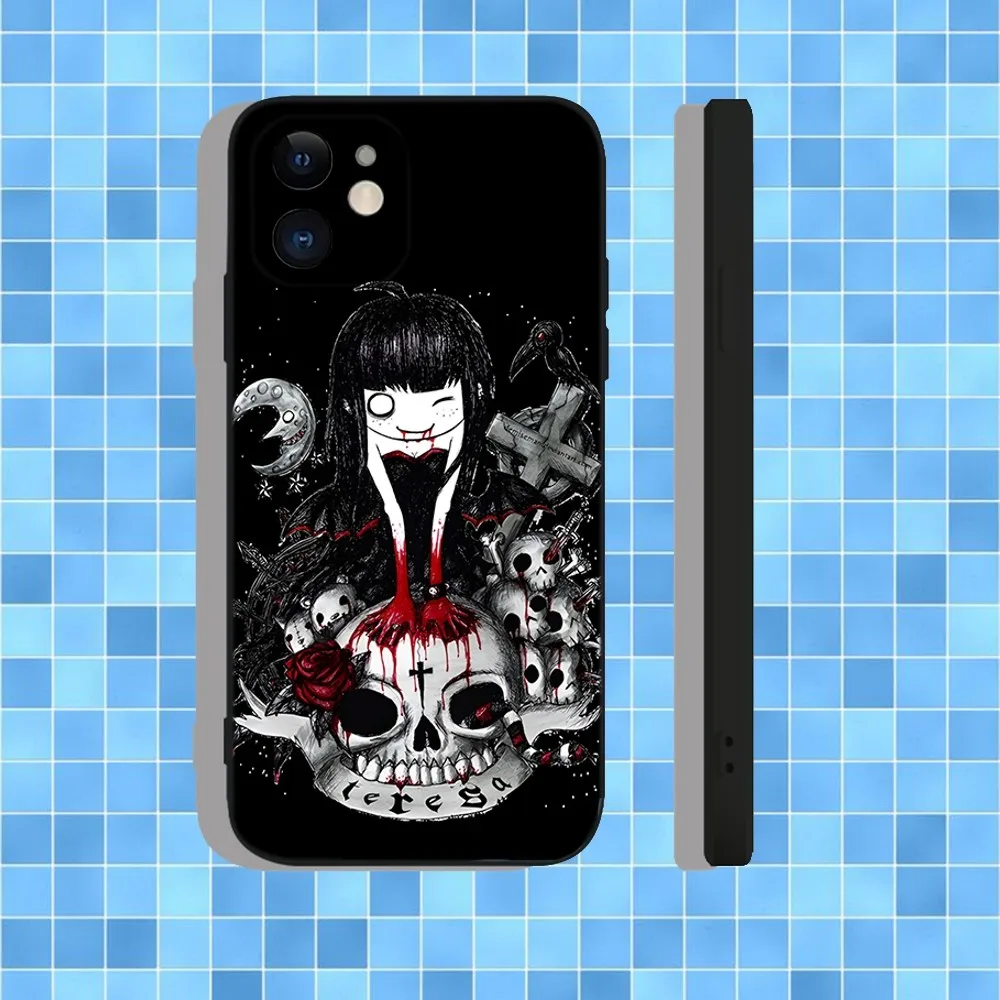 Фото Чехол для телефона Love Black And Cute Emo Goth для iPhone 16,15,14,13,12,11,Pro,Max,Plus,X,XS,XR,SE,8,7,Mini,мягкий силиконовый черный чехол №5