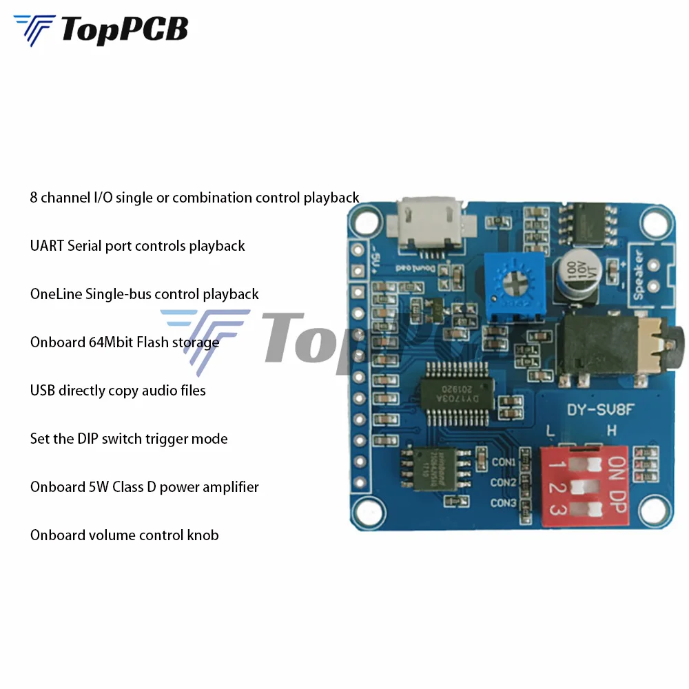 

Модуль воспроизведения голосового звука Arduino, модуль MP3-плеера UART I/O Trigger Class D, Плата усилителя 5 Вт, 8 м, карта памяти стандарта SD/TF