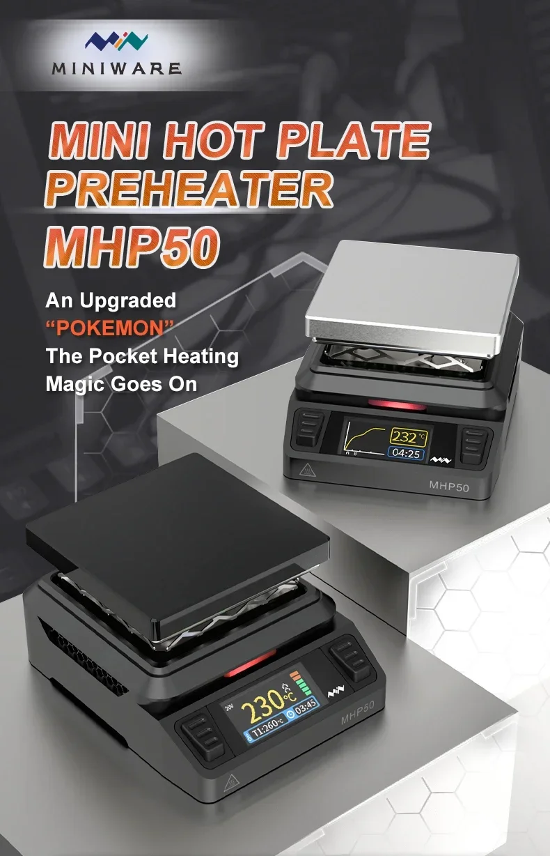 Фото MINIWARE MHP50 Мини-нагреватель с горячей плитой 50*50 мм Нагревательная зона Нагревательный стол с постоянной температурой 350 ℃   Интеллектуальная местная доставка №2
