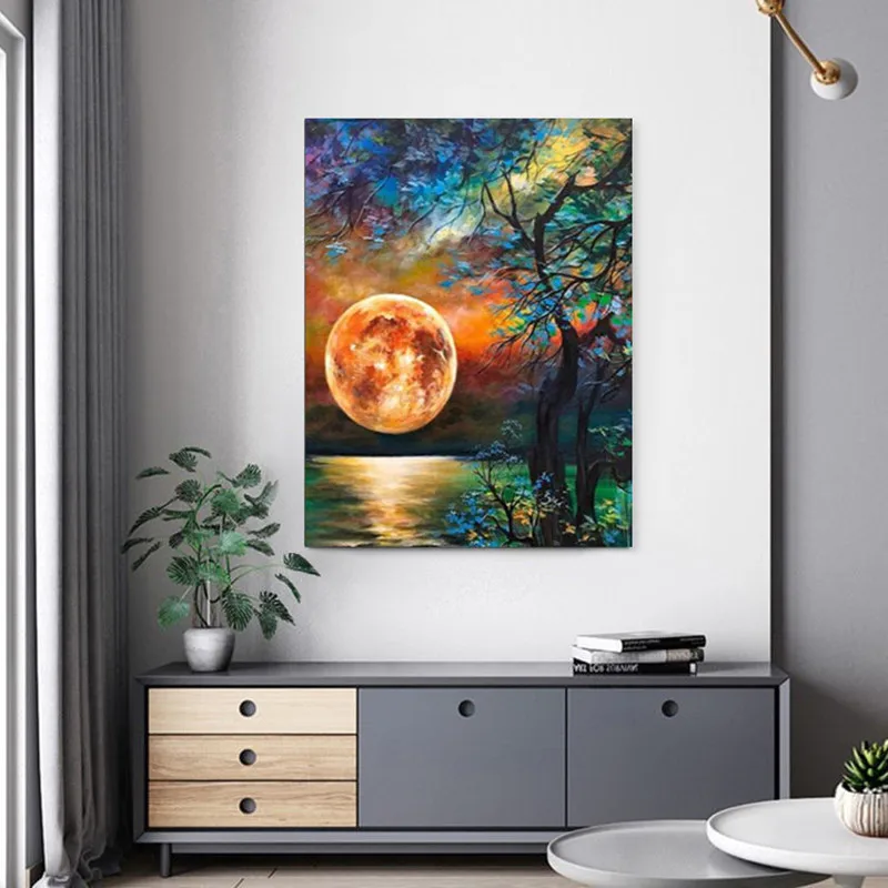 Полноразмерная 5D алмазная живопись «сделай сам», холст, настенные художественные картины, дизайн лунного дерева, настенная живопись для гостиной комнаты, без рамки