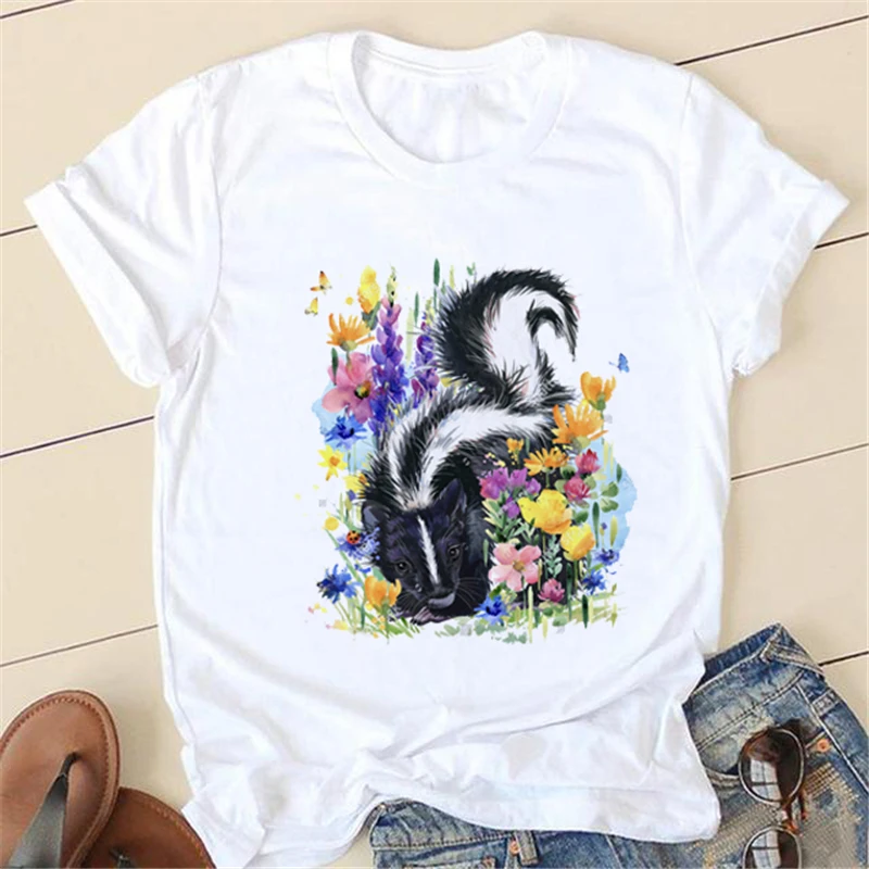 

Футболка с рисунком, одежда, летняя женская футболка с коротким рукавом и милым рисунком животного для отдыха, женская модная футболка боль...