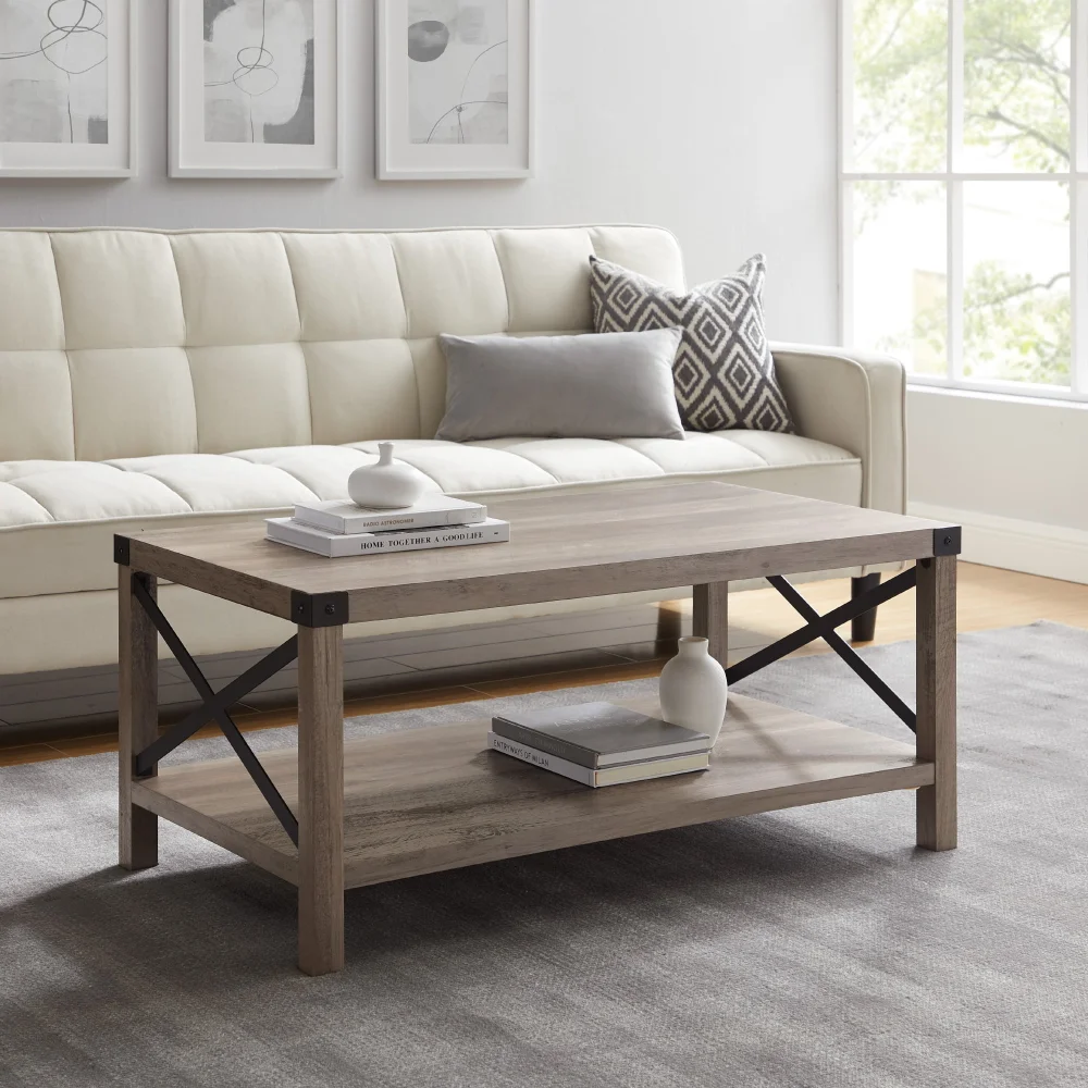 

Desert Fields Magnolia Metal X Coffee Table, Gray Wash Living Room Furniture 40.00 X 22.00 X 18.00 Inches