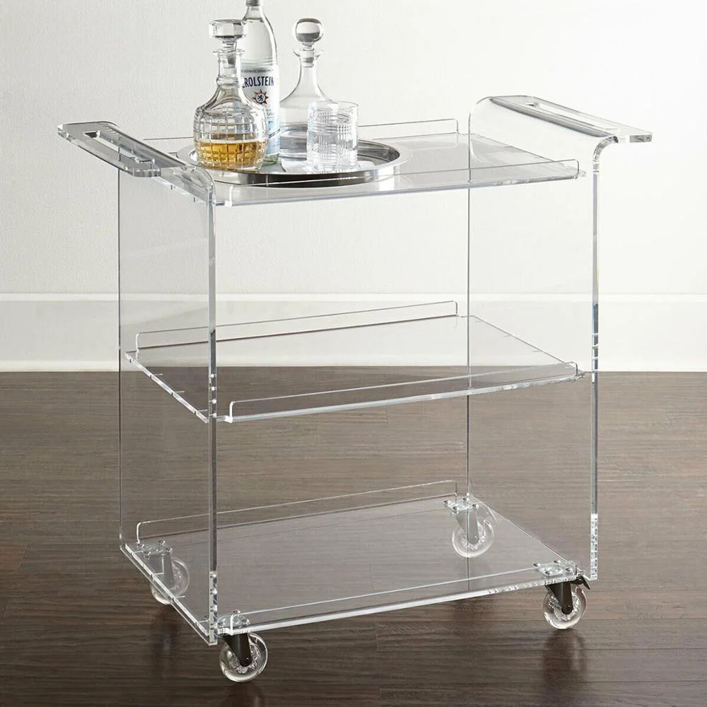 

Hotel furniture luggage housekeeping cleaning room service rainbow acrylic trolley Bar Cart Acrylic Hotel Trolley