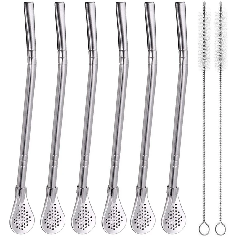

Reusable Stainless Steel Straw With Filter Spoon 6 Pieces Straw With 2 Pieces Cleaning Brush Set