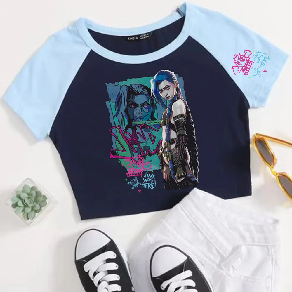 Женская укороченная футболка с коротким рукавом и круглым вырезом