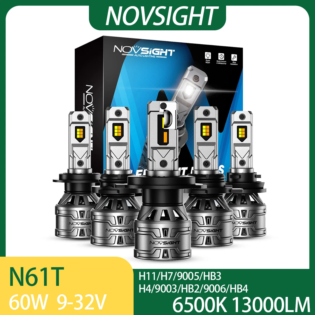 Фото Светодиодные фары NOVSIGHT для автомобиля H4 H7 H11 9005 9006 6500K 13000LM 60W, светодиодные автомобильные лампы для головного света и противотуманных фар, IP68 A500 N61T №1