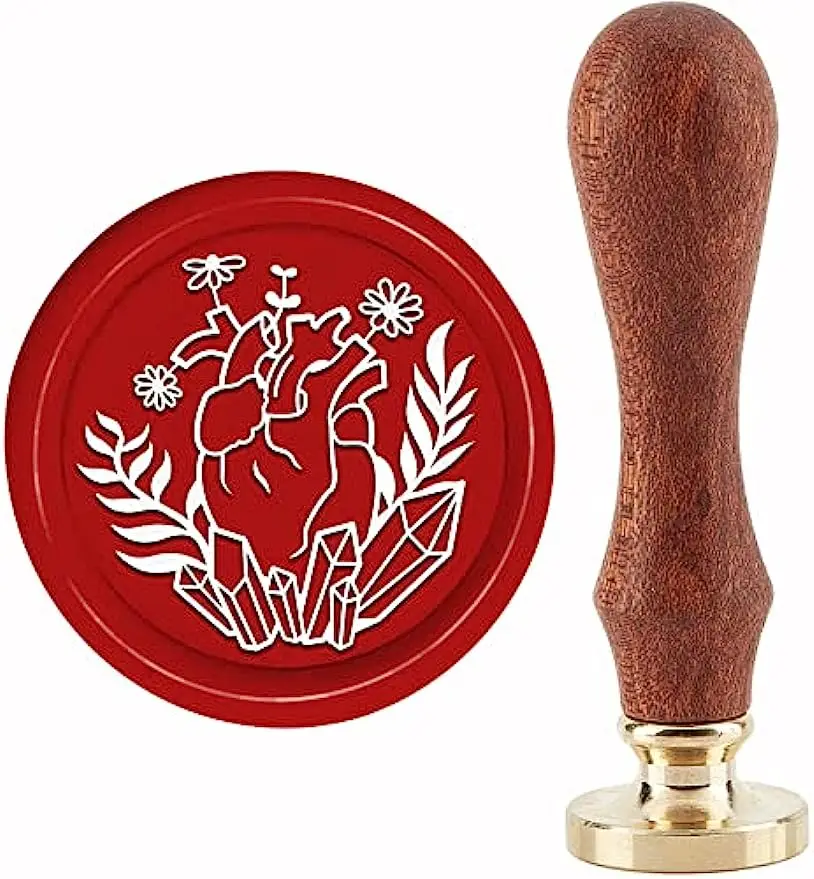 

1PC Heart Wax Seal Stamp Crystal Sealing Wax Stamps Flowers 30mm Retro Vintage Removable Brass Stamp Head with Wood Handle