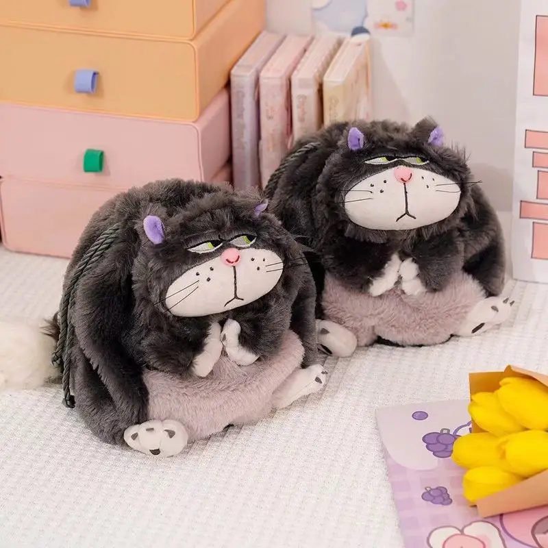 

New Disney Anime Series Cinderellaed Norwegian Forest Cat Lucifered Cute Plush Drawstring Pocket Storage Bag Girl Festival Gift