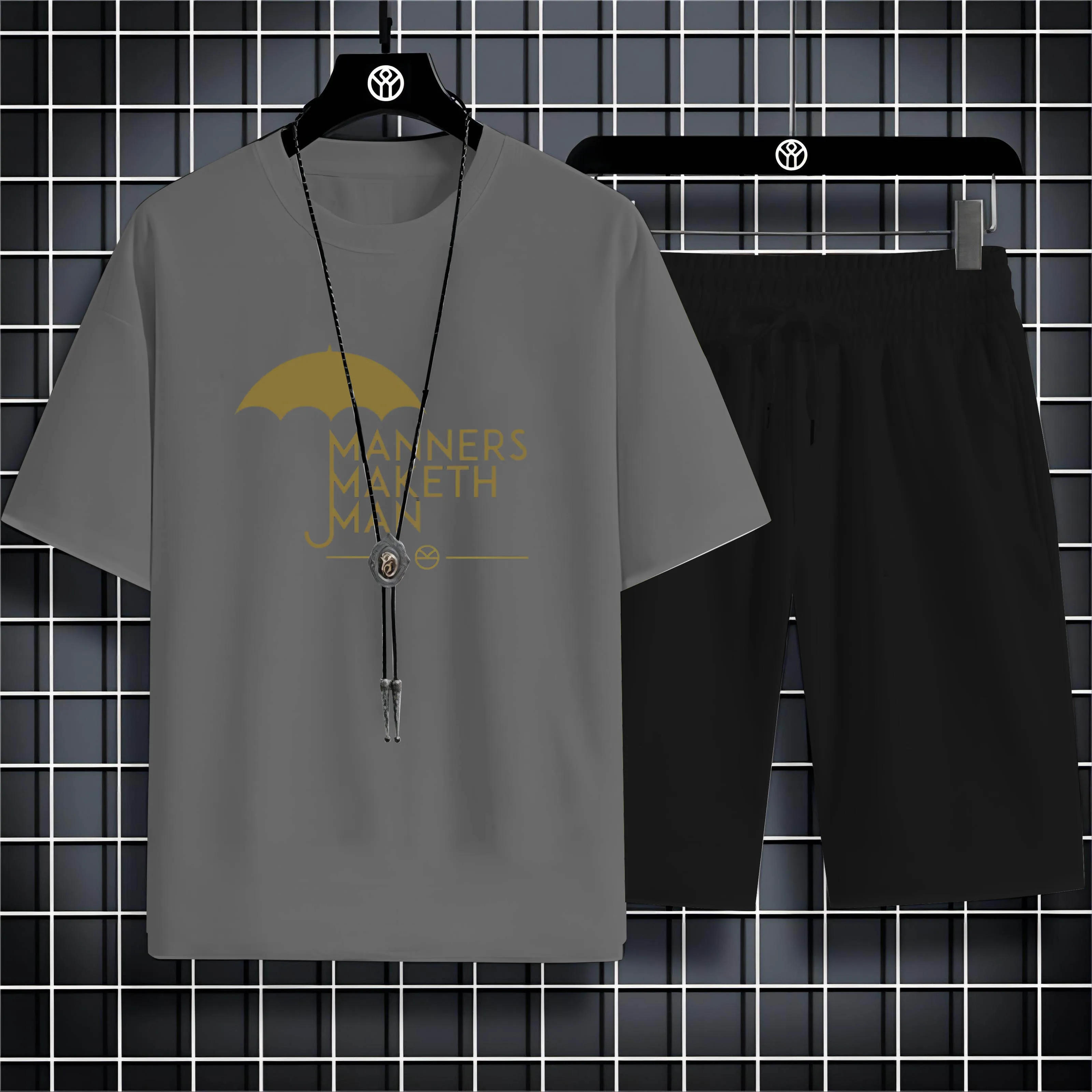 

Summer Casual 2d Small Umbrella Print 2 Men'S Round Neck Loose Comfortable Short Sleeve T-Shirt Set Breathable And Quick Drying