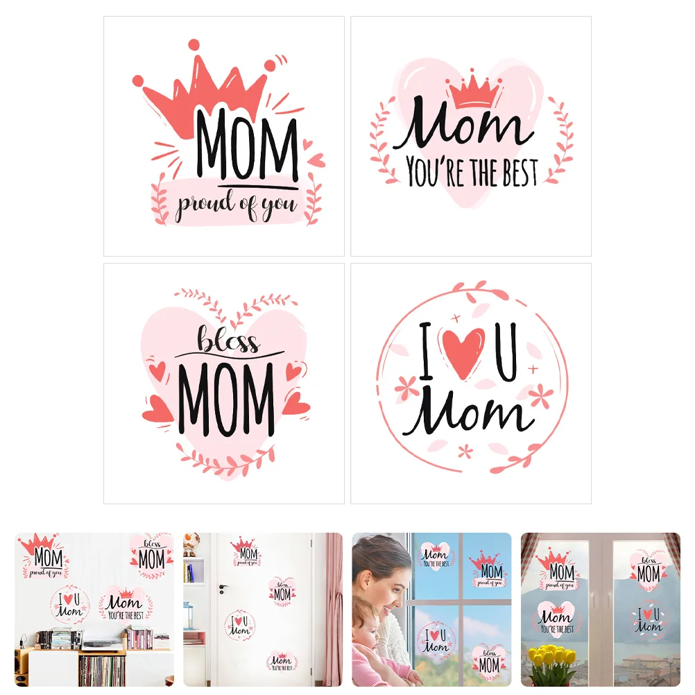 

4 листа наклеек на День Матери наклейки на окна двери спальни Наклейки для декора Домашняя вечеринка, праздник