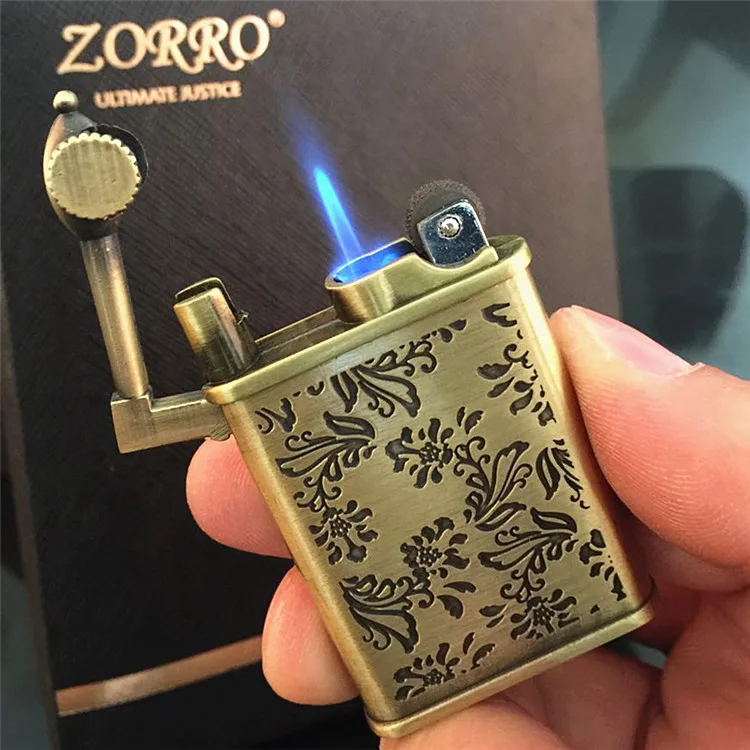 

Retro Embossed Tang Grass Pattern Lighter Creative Ultra-Thin Metal Inflatable Windproof Torch Lighter