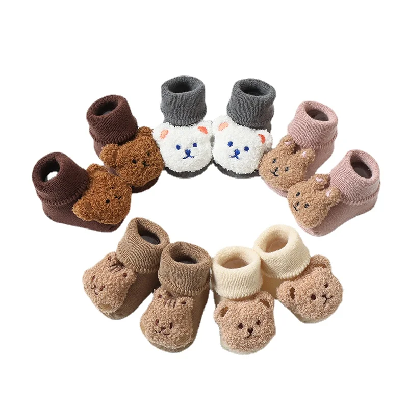 

2022 Autumn and Winter New Thickened Terry Newborn Baby Socks Antiskid Toddler Socks Cartoon Doll Children's Floor Socks 0-3Yrs