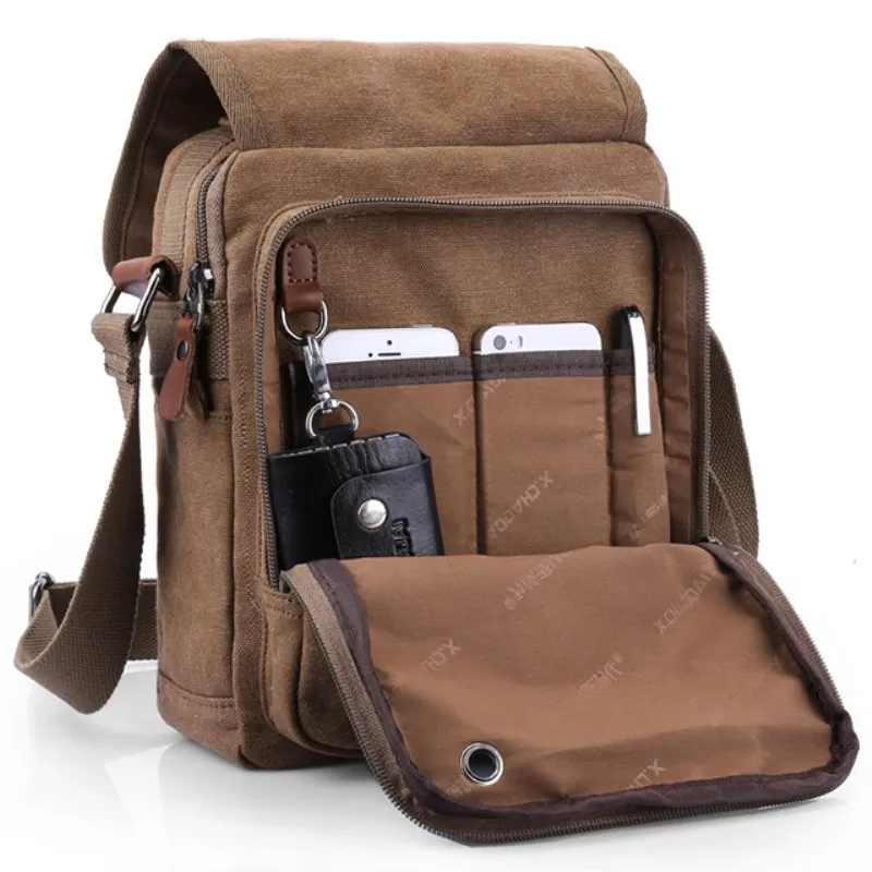 

Good Qualtiy Vintage Leather Canvas Bag Vintage Messenger Bag Men Casual Crossbody Bag Cotton Shoulder Sling Casual Bag Travel