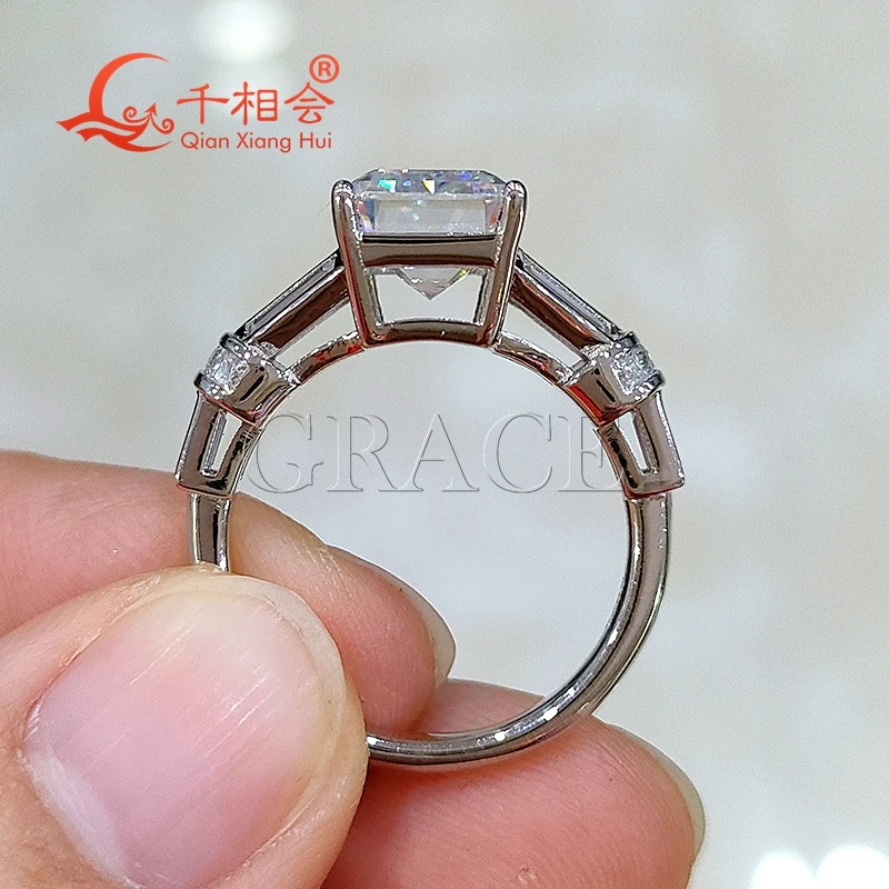 7.5*11mm emerald cut  Y baguette Rings Silver hip hop Moissanite Ring Men women Diamonds Male fine Jewelry