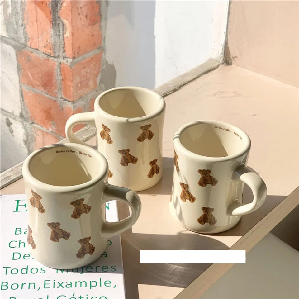

300ml Korean Cartoon Bear Mug Kawaii Cute Teddy Bear Mug Ceramic Cup With Handle Large Capacity Coffee Cup Milk Cup Girls Gift