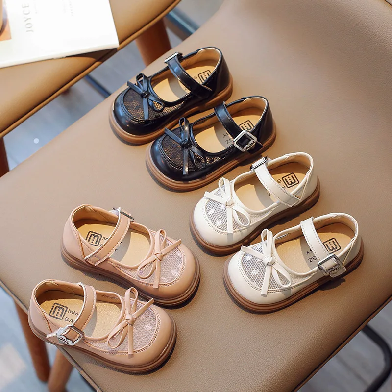 Кожаная обувь для девочек модная сетчатая дышащая маленьких детская принцессы