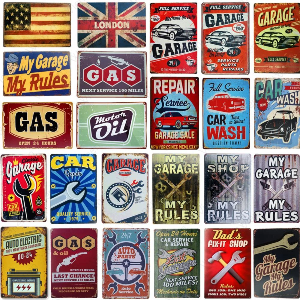 

My Garage My Rule Metal Tin Signs Vintage Motor Gas Oil Service Decorative Plates Art Poster Room Man Cave Wall Decor Plaque