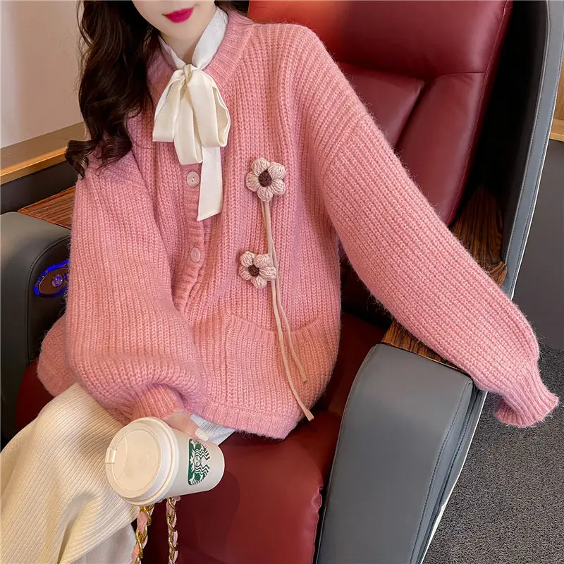 

2023 New Women's Autumn Winter O-neck Cardigan Coats Female Korean Loose Knitted Jackets Ladies Casual Sweater Overcoats W579