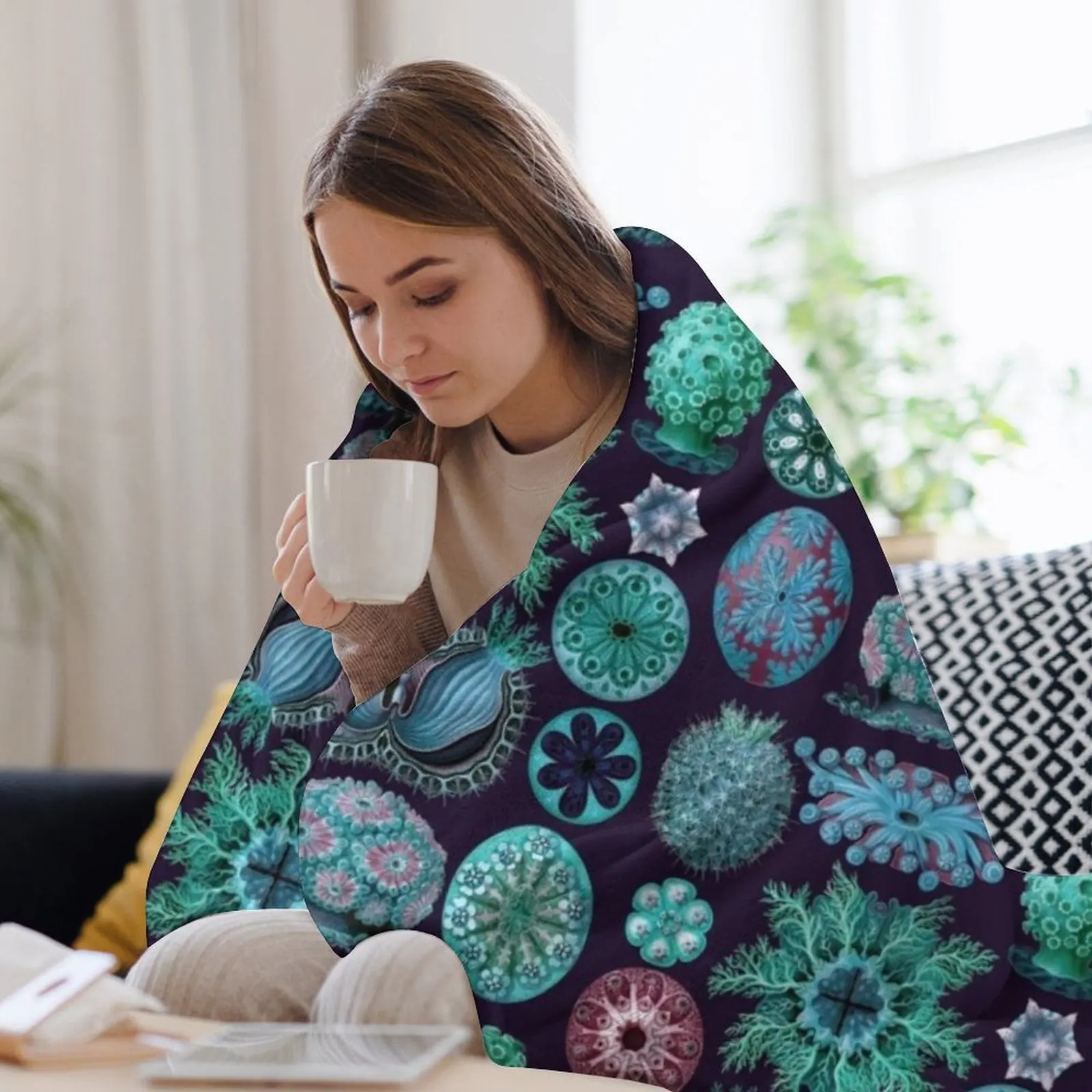 Ernst Haeckel Ascidiae Sea Squirts бирюзовое цветное одеяло милое клетчатое мягкое летнее