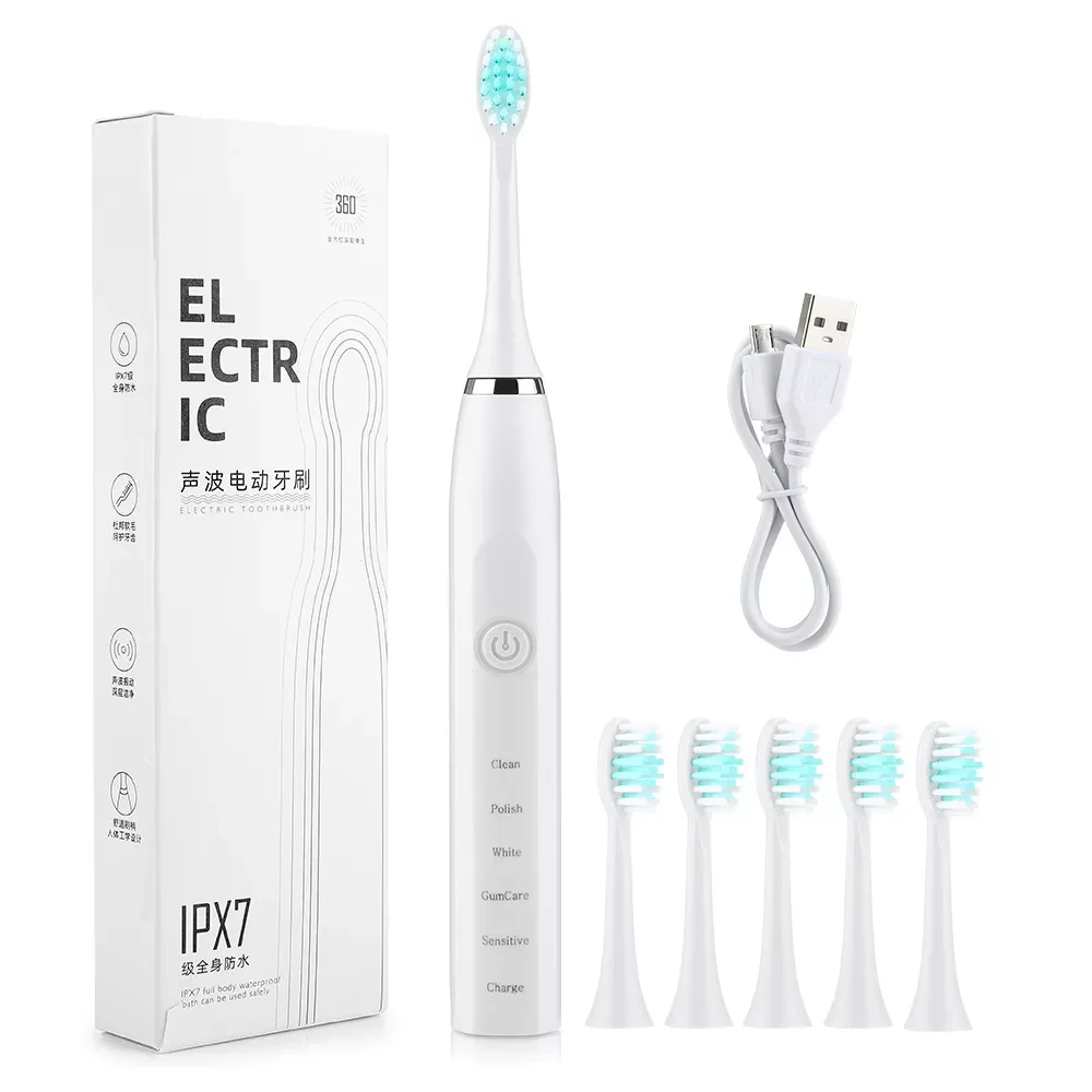 Toothbrush USB Rechargeable Dental Plaque Removal  6 Adjustable Mode IPX7 18000 Minute Adult Tooth Brushes