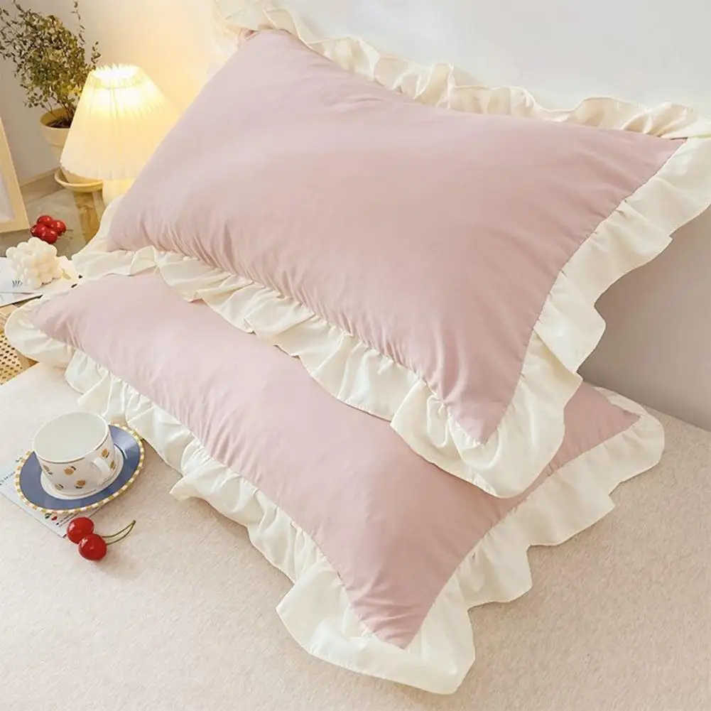 

Pillow Case Washable Tear Resistant Breathable Non-fading Princess Style Lace Trim Ruffle Pillow Cushion Home Supply
