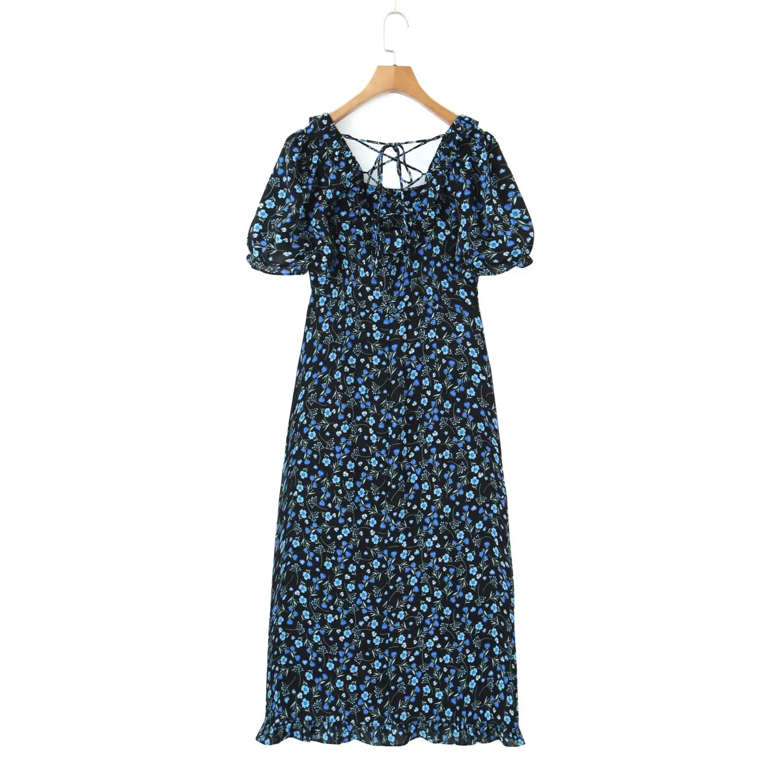 Good Quality Plus Size  Women Clothes 2023 Summer Holiday Cross Backless French Floral One-Piece Oversized Curve N8706