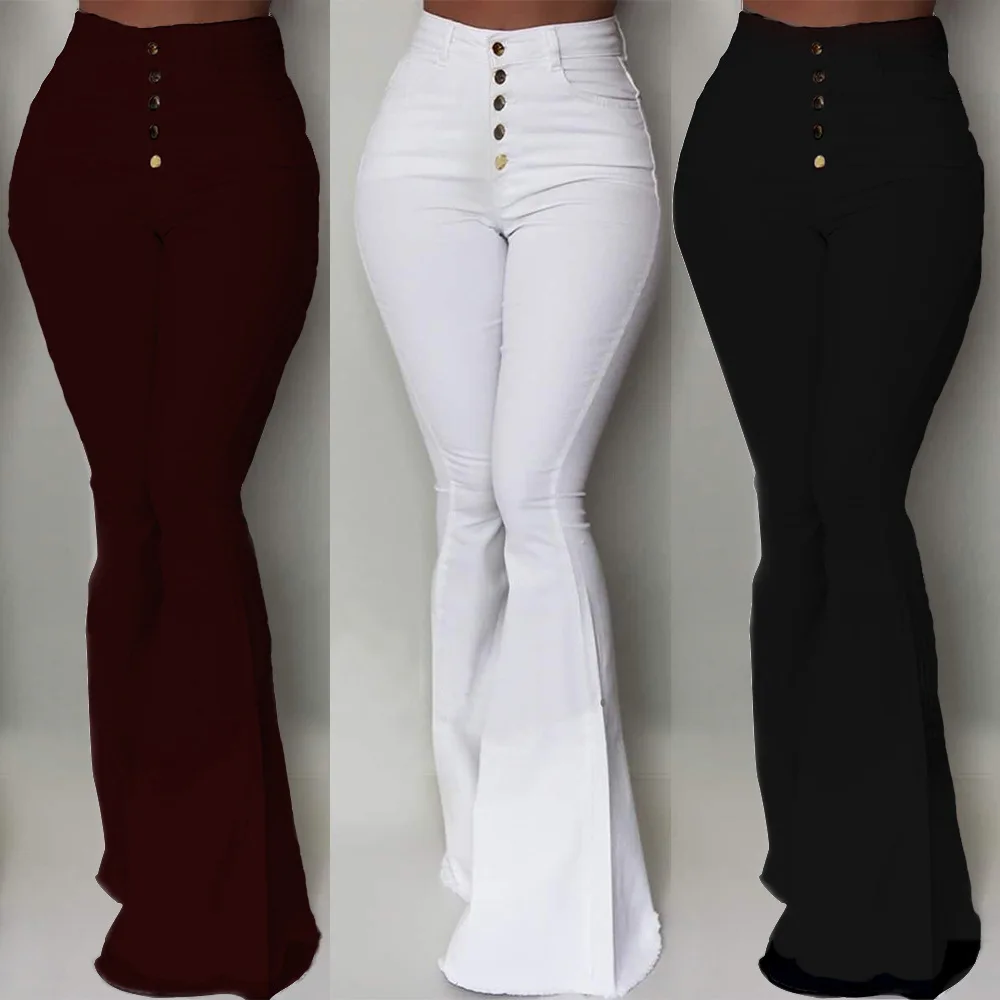 Fashion  Single Breasted Solid  Flare Trousers 2022 Autumn Women Sexy High Waist Package Hip Slim Versatile Long Pants