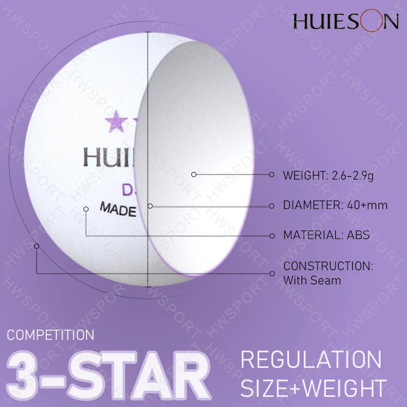 Фото HUIESON 50/100 упаковок мячей для настольного тенниса, 3 звезды DJ40 + мячи для пинг-понга со швом, круглые пули, АБС-пластик, новый материал, мячи для тренировок №5
