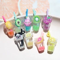 10 pcs fruit slice luminous straw cup diy simulation three dimensional beverage bottle juice cup earring keychain pendant
