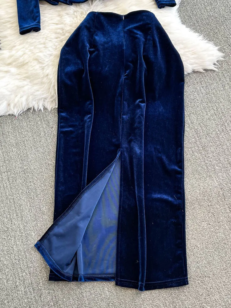 Элегантные черные бархатные юбки для женщин повседневные топы с v-образным