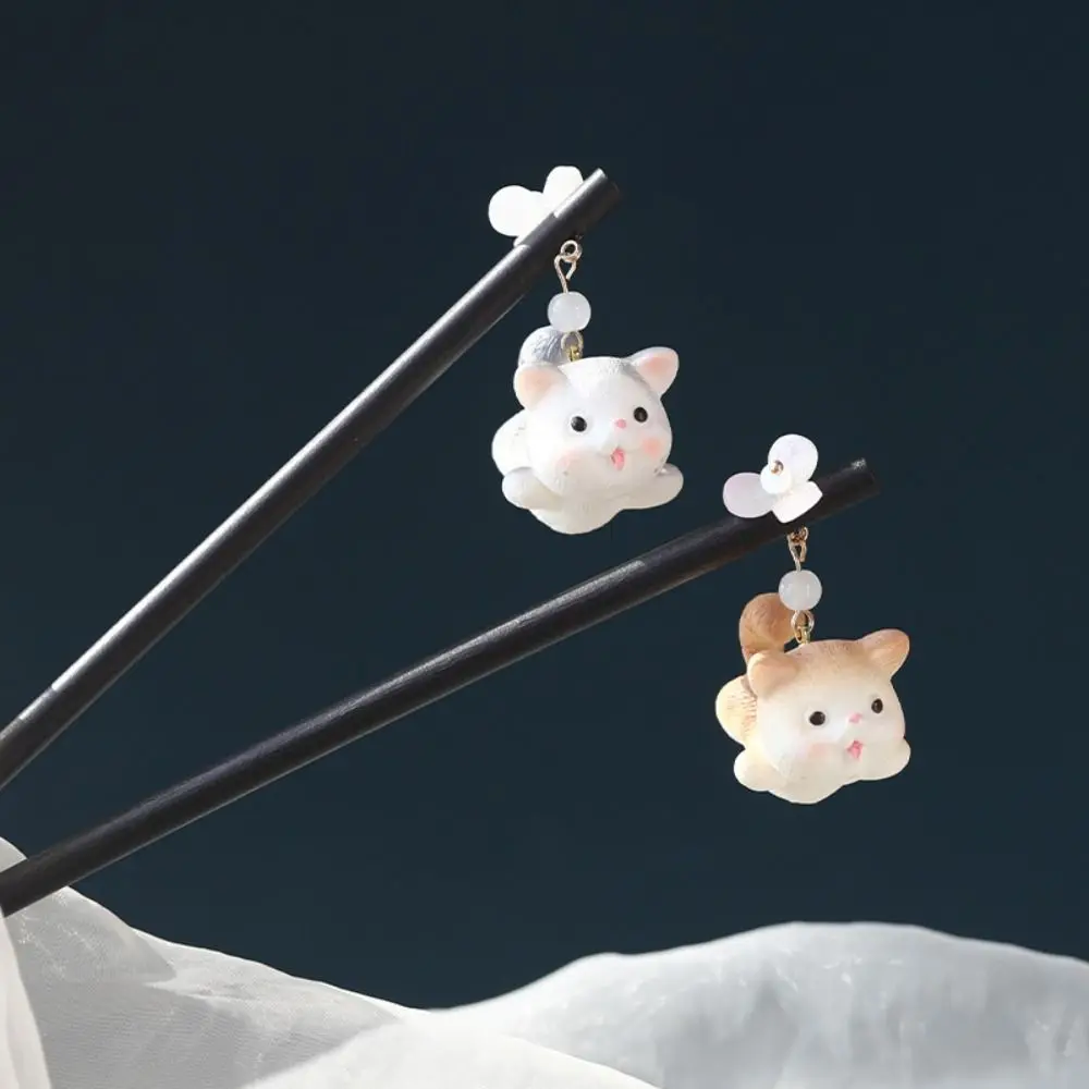 Милые деревянные палочки для волос в виде кошки китайском стиле булочек заколка