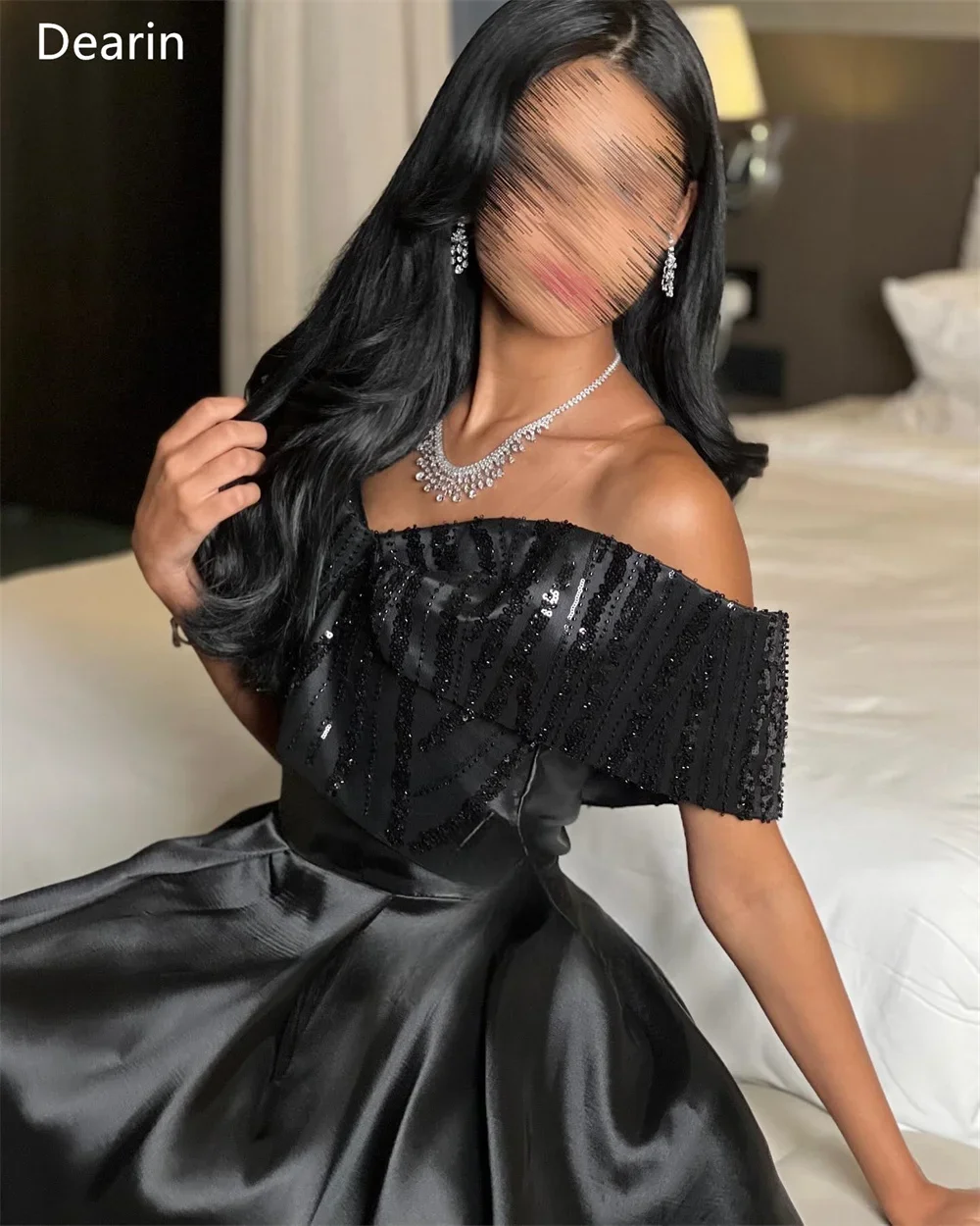 Вечернее платье с открытыми плечами трапециевидная юбка до щиколотки