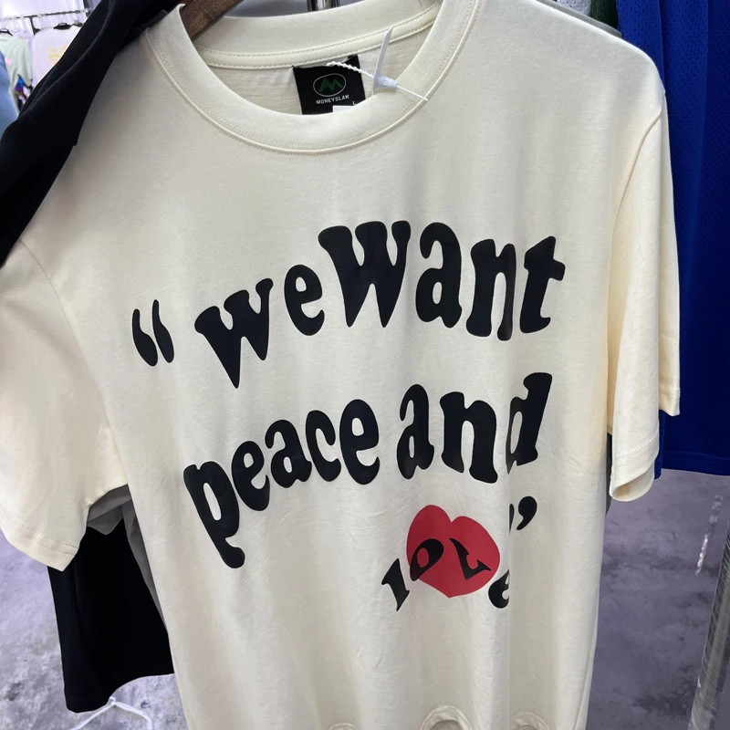 

Kanye West T Shirts We Want Peace and Love Print High Quality Cotton Short Sleeve Oversized Men Women Couples T-shirt