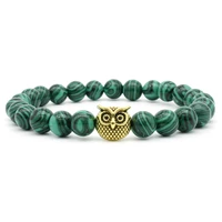 cute owl metal charm accessory bracelet peacock natural beads stretch bracelet luxury