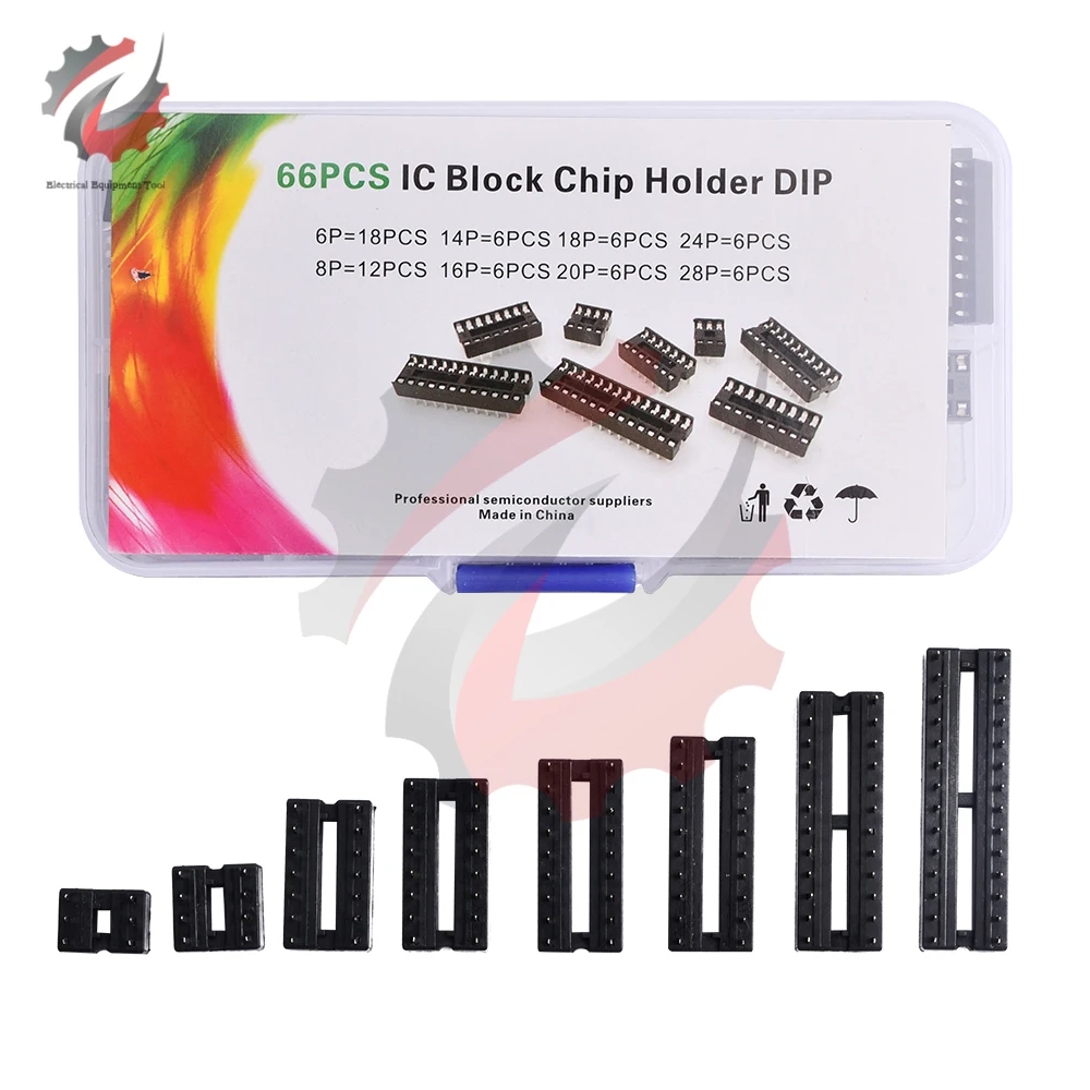 

66PCS/Lot DIP IC Sockets Adaptor Solder Type Socket Kit 6 8 14 16 18 20 24 28 Pin DIP-8 16-Pins DIP8 DIP16 IC Connector