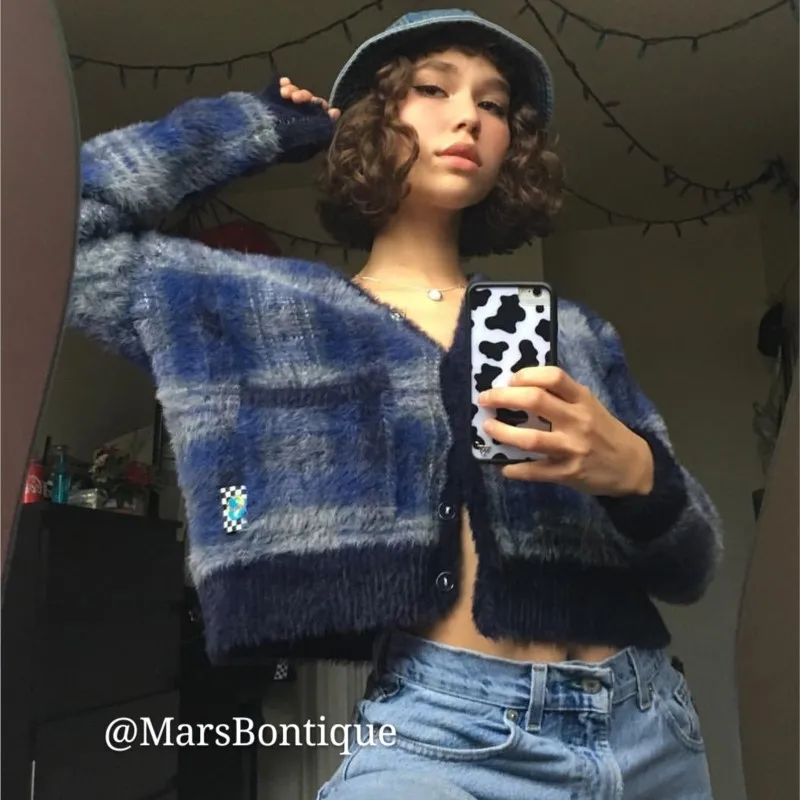 Винтажный мохеровый свитер женские вязаные кардиганы в стиле Харадзюку Дамский