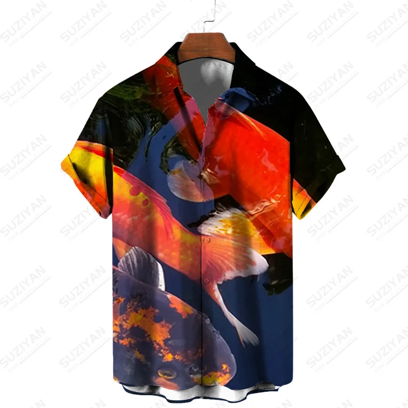 Рубашка мужская оверсайз с забавными узорами уличная одежда растениями стильная